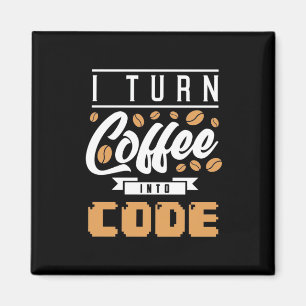 Programmer zet koffie in code magneet