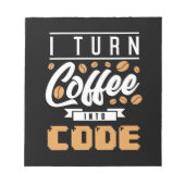 Programmer zet koffie in code notitieblok (Voorkant)