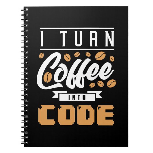 Programmer zet koffie in code notitieboek (Voorkant)