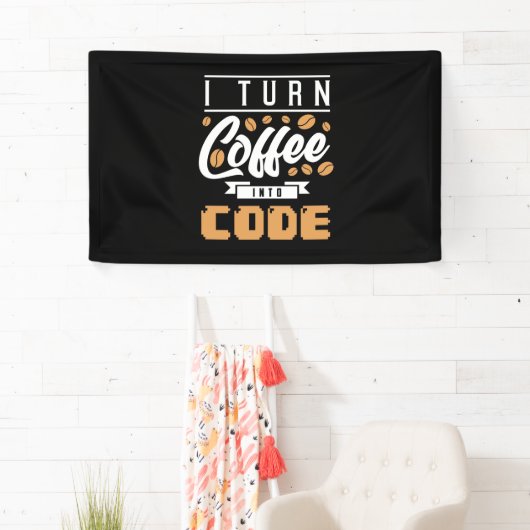 Programmer zet koffie in code spandoek (Insitu)