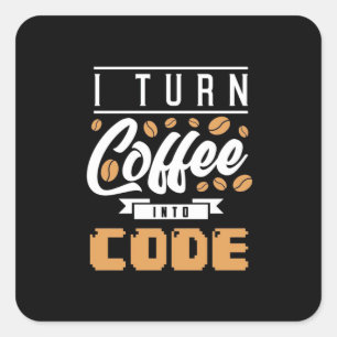 Programmer zet koffie in code vierkante sticker