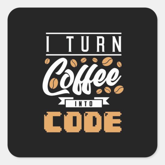 Programmer zet koffie in code vierkante sticker (Voorkant)