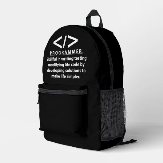 Programmeur Codeur Ontwikkelaar Programmeur Bedrukte Rugzak (Achterkant Hoek Rechts)