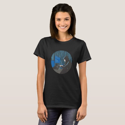 Programmeur Hacker Meisje Codeer Computer T-shirt (Voorkant volledig)