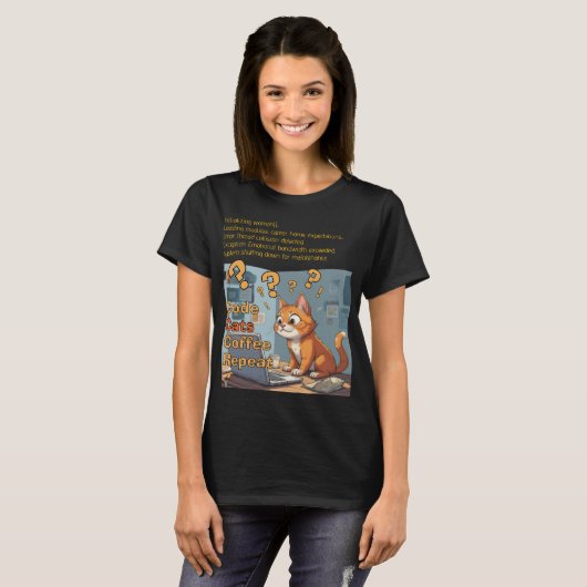 Programmeur Kat Code Koffie Herhaal Ontwerp T-shirt (Voorkant volledig)