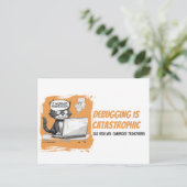 Programmeur Kat Humor Debuggen is Catastrofaal Briefkaart (Staand voorkant)