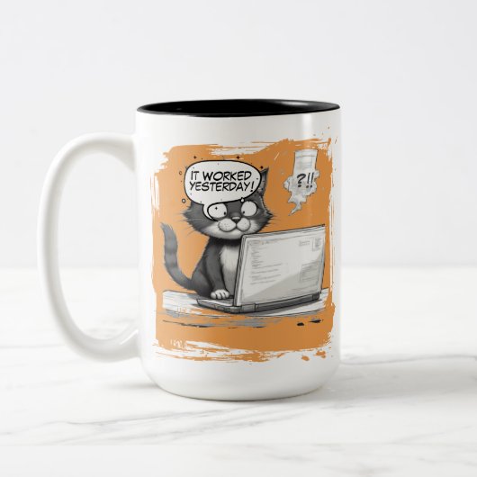 Programmeur Kat Humor Debuggen is Catastrofaal Tweekleurige Koffiemok (Links)