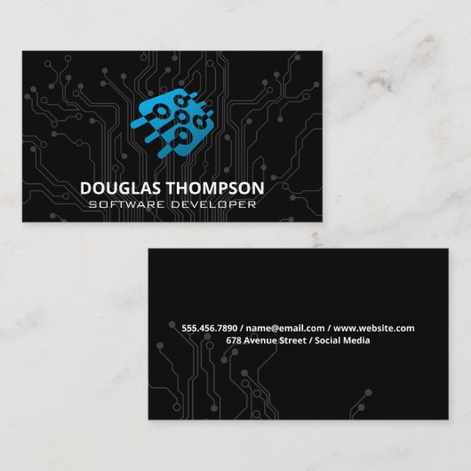 programmeur | printplaat | microchip visitekaartje (Voorkant / Achterkant)
