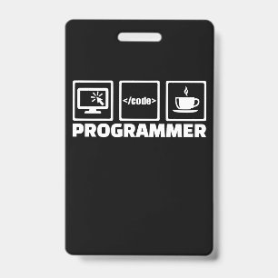 Programmeur Schrijft Code En Drinkt Koffie Badge