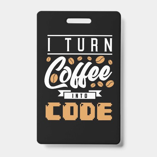Programmeur verandert koffie in code badge (Voorzijde)