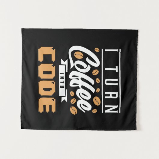 Programmeur verandert koffie in code wandkleed (Voorkant (horizontaal))