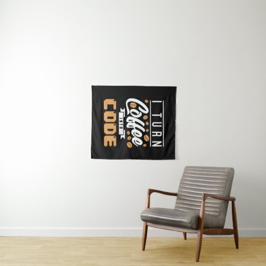 Programmeur verandert koffie in code wandkleed (In Situ (horizontaal))