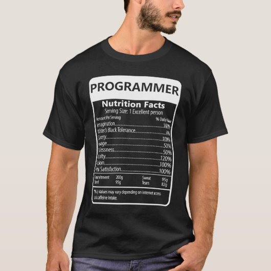 PROGRAMMEUR Voedingsfeiten Sarcastische Grafiek T-shirt (Voorkant)