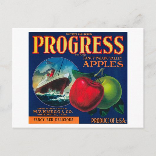 Progress Apple Crate LabelWatsonville, CA Briefkaart (Voorkant)