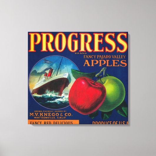 Progress Apple Crate LabelWatsonville, CA Canvas Afdruk (Voorkant)