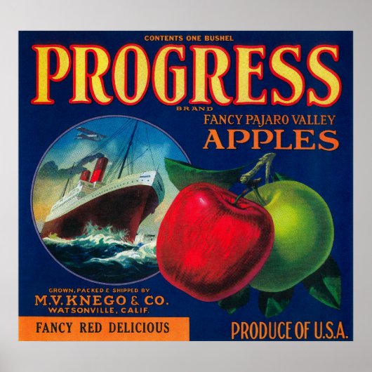 Progress Apple Crate LabelWatsonville, CA Poster (Voorkant)