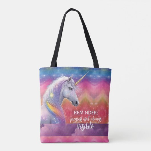 Progress isn't always Visible Rainbow Unicorn Tote Bag (Achterkant)