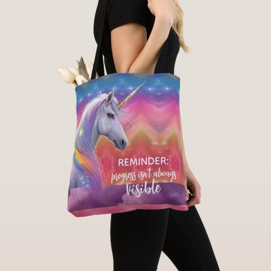 Progress isn't always Visible Rainbow Unicorn Tote Bag (Dichtbij)