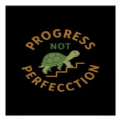 Progress not Perfection - Cute Turtle Motivational Perfect Poster (Voorkant)