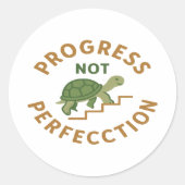Progress not Perfection - Cute Turtle Motivational Ronde Sticker (Voorkant)