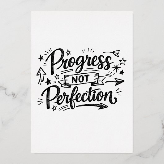 Progress Not Perfection Motivational Quote Design Folie Uitnodiging (Voorkant)