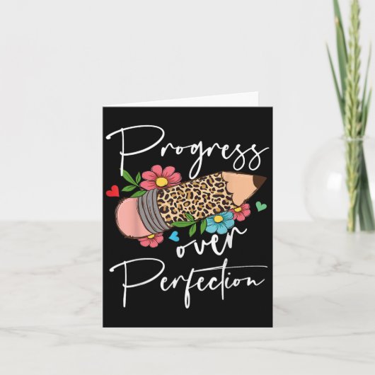 Progress Over Perfection Leopard Pencil Motivation Kaart (Voorkant)