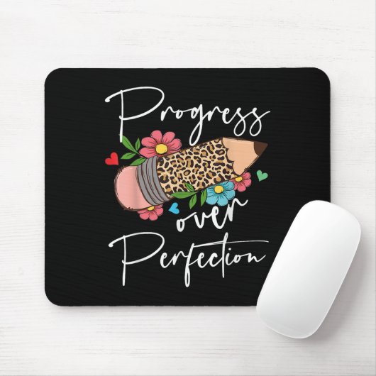 Progress Over Perfection Leopard Pencil Motivation Muismat (Met muis)
