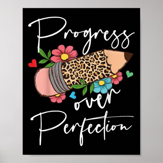 Progress Over Perfection Leopard Pencil Motivation Poster (Voorkant)