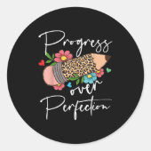 Progress Over Perfection Leopard Pencil Motivation Ronde Sticker (Voorkant)