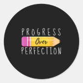 Progress Over Perfection Motivational Back To Scho Ronde Sticker (Voorkant)