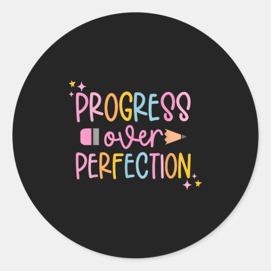 Progress Over Perfection Motivational Back To Scho Ronde Sticker (Voorkant)