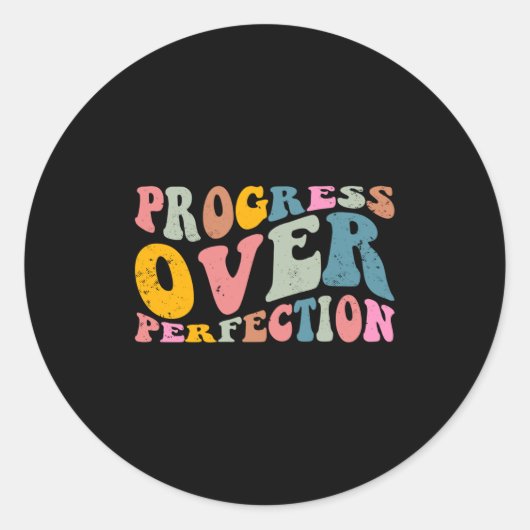 Progress Over Perfection Motivational Teacher Long Ronde Sticker (Voorkant)
