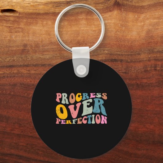 Progress Over Perfection Motivational Teacher Long Sleutelhanger (Voorkant)