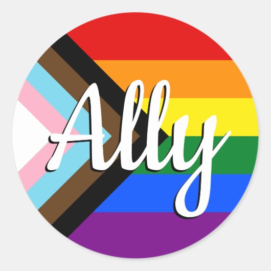 Progress Pride Flag Ally Button Ronde Sticker (Voorkant)