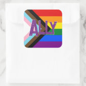 Progress Pride Flag Ally Grunge Font Vierkante Sticker (Tas)