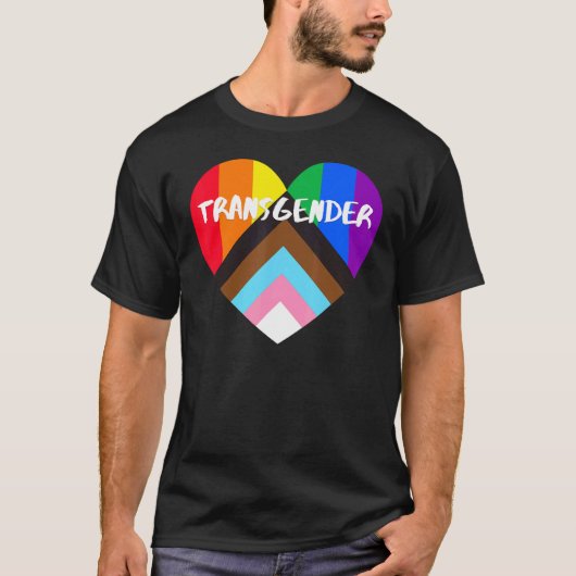 Progress Pride Flag Heart Inclusiviteit Transgende T-shirt (Voorkant)