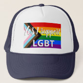 Progress Pride Flag Ik steun LGBT Trucker Pet (Voorkant)