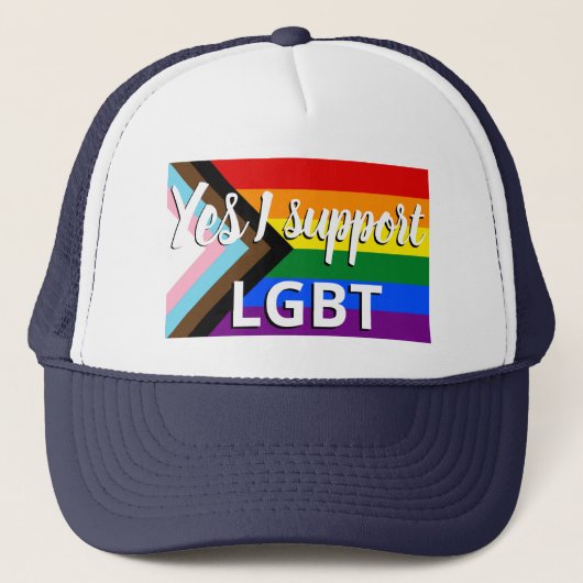 Progress Pride Flag Ik steun LGBT Trucker Pet (Voorkant)
