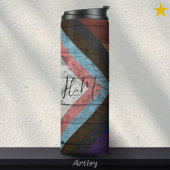 Progress Pride Flag LGBT Hout Graan Custom Naam Thermosbeker