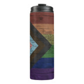 Progress Pride Flag LGBT Hout Graan Custom Naam Thermosbeker (Voorkant)