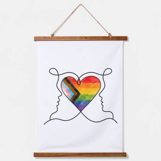 Progress Pride Hart Lijn Kunst Hangend Wandkleed (Voorkant)