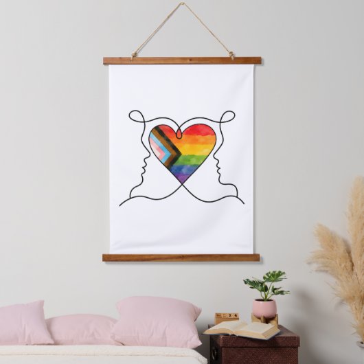 Progress Pride Hart Lijn Kunst Hangend Wandkleed (Slaapkamer)