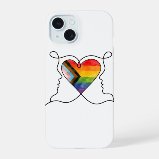 Progress Pride Hart Lijn Kunst iPhone 15 Case (Achterkant)