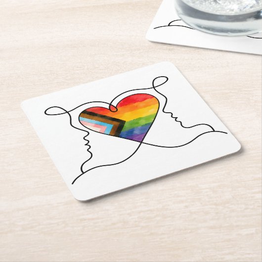Progress Pride Hart Lijn Kunst Kartonnen Onderzetters (Schuin)