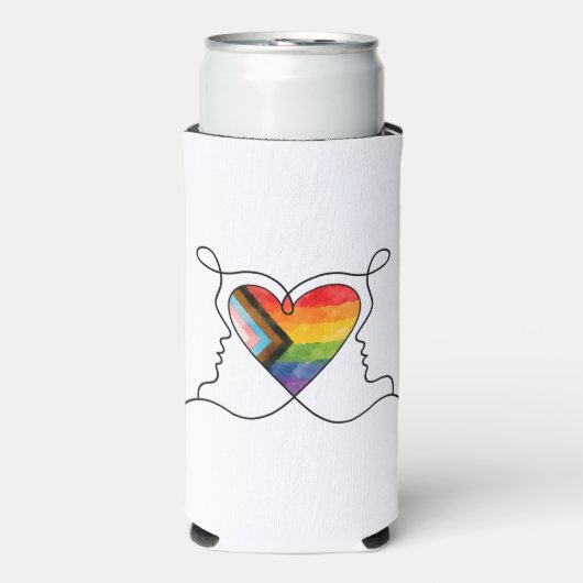 Progress Pride Hart Lijn Kunst Seltzer Blikjeskoeler (Seltzer Voorkant)