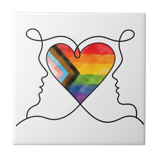 Progress Pride Hart Lijn Kunst Tegeltje (Voorkant)