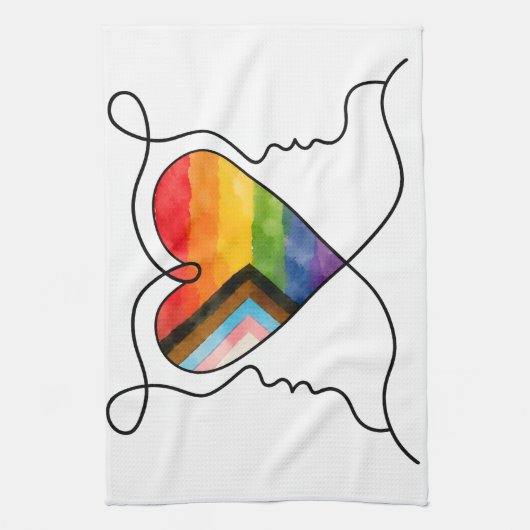 Progress Pride Hart Lijn Kunst Theedoek (Verticaal)