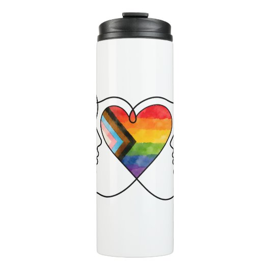 Progress Pride Hart Lijn Kunst Thermosbeker (Voorkant)