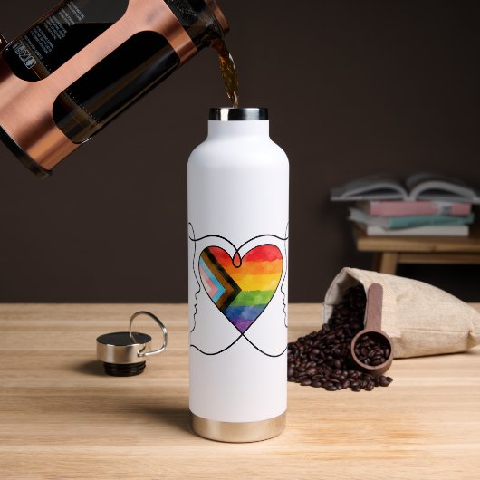 Progress Pride Hart Lijn Kunst Waterfles (Koffie)