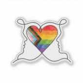 Progress Pride Heart Lijn Kunst Vinyl Sticker (Voorkant)